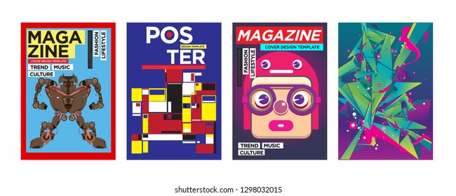 New Cover and Poster Design Template for Magazine. Trendy Vector Typography and Colorful Illustration Collage for Cover and Page Layout Design Template in eps10.