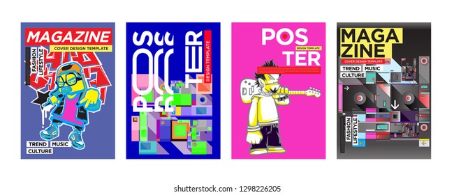 New Cover and Poster Design Template for Magazine. Trendy Vector Typography and Colorful Illustration Collage for Cover and Page Layout Design Template in eps10.