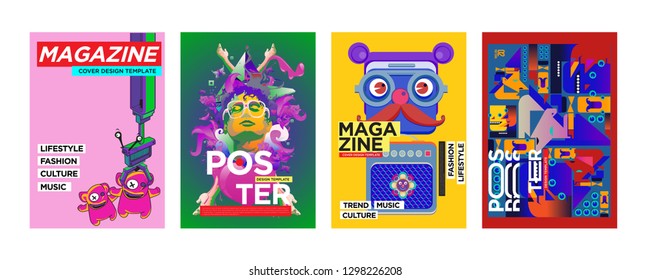 New Cover and Poster Design Template for Magazine. Trendy Vector Typography and Colorful Illustration Collage for Cover and Page Layout Design Template in eps10.
