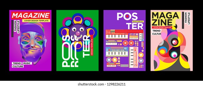 New Cover and Poster Design Template for Magazine. Trendy Vector Typography and Colorful Illustration Collage for Cover and Page Layout Design Template in eps10.