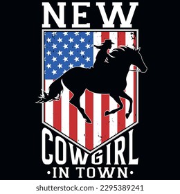 New cowgirl in town horse riding graphics tshirt design