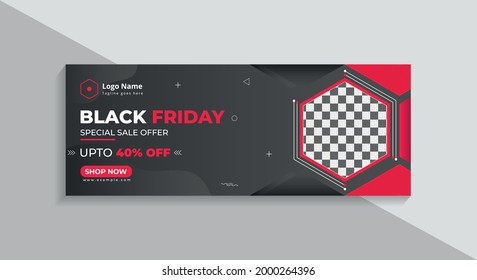 Nueva oferta creativa de venta en negro para diseño de portada de medios sociales	