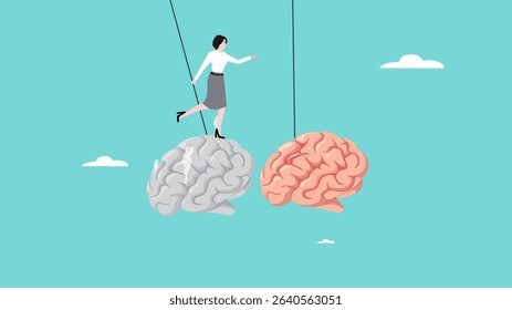 new creative idea to make business growth and profitable, move to a new strategy, mindset development or job training, business woman move from dead brain hanging to living brain