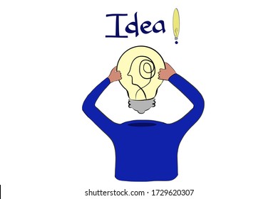 New creative idea. Man found an idea. Hand drawn vector illustration.Hand drawn bulb idea.Vector illustration eps 10.