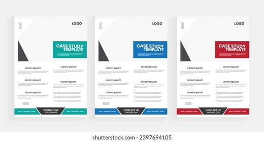 New creative style case study template, colorful flyer editable bundle, marketing print material design template.