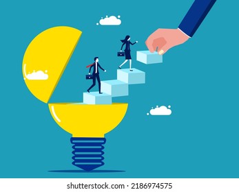 New creativity. businessman walks out of an idea lamp with a ladder. vector