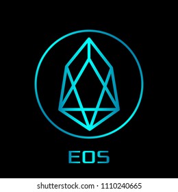 a new crypto currency, to replace bitcoin. Icon of the sign of EOS on the background of crypto-currency mining. vector illustration concept of blocking and earnings on the Internet online
