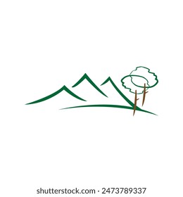 New Custom Modern Simple line art peaks of Mountain logo vector design illustration
