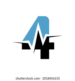 new custom sporty number four 4 logo combined with Heartbeat vector design illustration