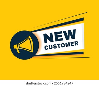 Novo elemento de banner de cliente com megaphone. tipo plano de design de vetor.