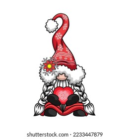new cute gnomes girl for Christmas and New year Doodle cartoon style