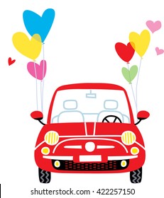 New cute red small car. Vector illustration. Isolated on white