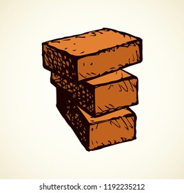 New cute single house airbrick diy on light beige backdrop. Bright orange color hand drawn design concept object emblem sketchy in vintage art scribble style on space for text. Closeup view
