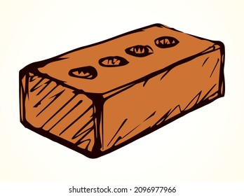 New cute single house brown airbrick diy. Freehand doodle black linear ink pen hand drawn design concept object emblem in art scribble engrave print style. Closeup view light paper text space backdrop
