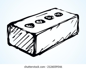 New cute single house brown airbrick diy. Freehand doodle black linear ink pen hand drawn design concept object emblem in art scribble engrave print style. Closeup view light paper text space backdrop