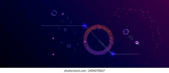 New Cyberpunk Dark retro futuristic cyberpunk elements abstraction background cosmos synthwave vaporwave retrowave glitch circle with blue and pink glows