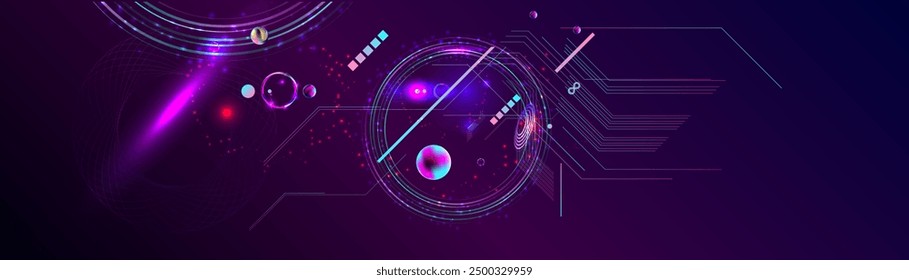 New Dark retro futuristic cyberpunk elements abstraction background cosmos synthwave vaporwave retrowave glitch circle with blue and pink glows