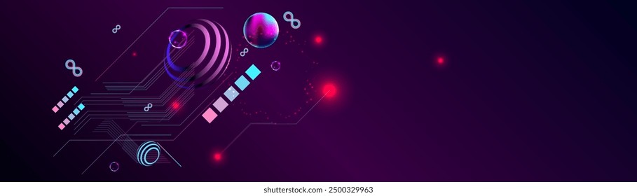 New Dark retro futuristic cyberpunk elements abstraction background cosmos synthwave vaporwave retrowave glitch circle with blue and pink glows
