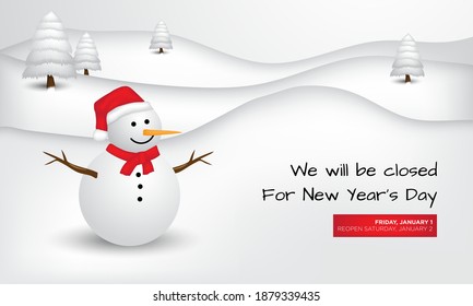 New Year’s Day Background Design. We Will Be Closed For New Year’s Day. Vector Illustration.