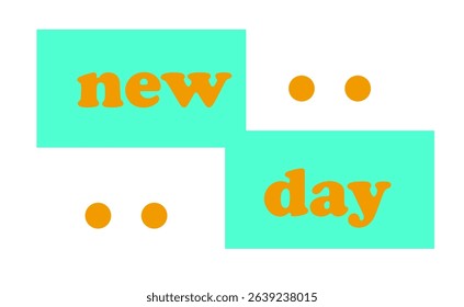 new day orange text on a blue background,