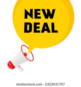 New deal. Banner template, vector badge design with megaphone.