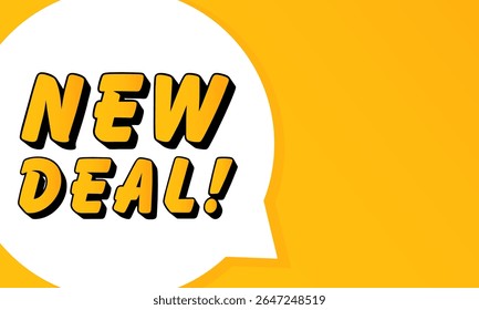 New Deal speech bubble. Bold outline, comic style shape, vibrant background, dialog element, visual communication, announcement layout, message highlight, template for interaction.