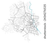 New Delhi city map (India) - town streets on the plan. Monochrome line map of the  scheme of road. Urban environment, architectural background. Vector 