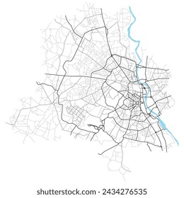 New Delhi city map (India) - town streets on the plan. Monochrome line map of the  scheme of road. Urban environment, architectural background. Vector 