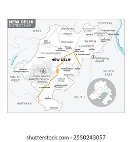 Mapa detalhado de New Delhi distrito