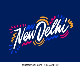 New Delhi Handwritten City Name.Modern Calligraphy Hand Lettering For Printing,background ,logo, For Posters, Invitations, Cards, Etc. Typography Vector.