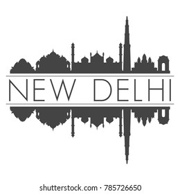 New Delhi India Asia Skyline Vector Art Mirror Silhouette Emblematic Buildings