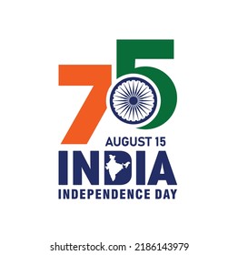 New Delhi, India - August 15, 2022: India Independence Day. 75 Years Anniversary. Jubilee. Vector Logo.