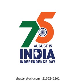 New Delhi, India - August 15, 2022: India Independence Day. 75 Years Anniversary. Jubilee. Vector Logo.