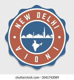 New Delhi, Delhi, India Badge City Vector Seal. National Symbol Skyline Stamp Design Icon Label. 