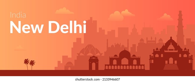 Banner de Nueva Delhi, famosa ciudad de India. 