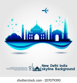 New Delhi, India, skyline background, vector Illustration