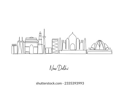 New Delhi India skyline Continuous line drawing. Vector illustration for Travel and tourism design element