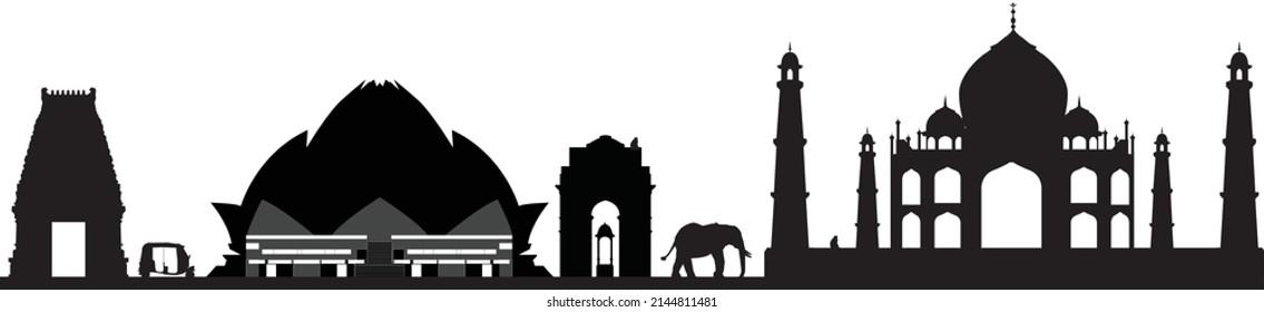 New Delhi India Skyline With Elephants And Monkey