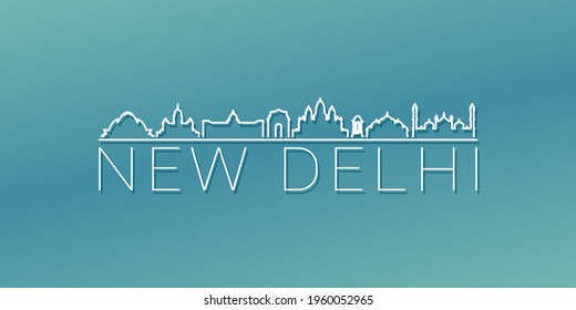 New Delhi, Delhi, India Skyline Linear Design. Flat City Illustration Minimal Clip Art. Background Gradient Travel Vector Icon.