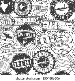 New Delhi India Stamps. City Stamp Vector Art. Postal Passport Travel. Design Set Pattern.