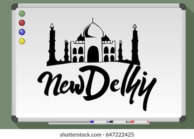 New Delhi, India. World famous capitals. Whiteboard vector stock illustration.