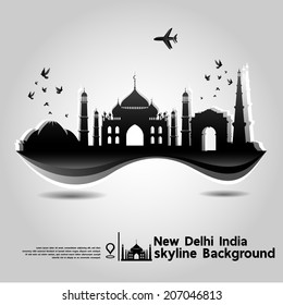 New Delhi, India,skyline Background,vector Illustration