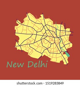 New Delhi map. Flat style design - vector.