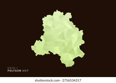 NEW Delhi Map - Low poly polygon map in soft light green gradient on dark brown background, modern minimal geometric style, clean abstract vector illustration design.