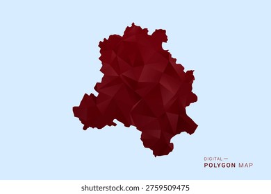 NEW Delhi Map - Low poly polygon map in deep red gradient on light blue background, modern minimal geometric design, vector illustration with faceted triangulated style.