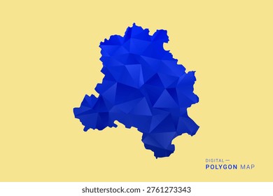NEW Delhi Map - Low poly polygon map in deep blue gradient on soft beige background, modern minimal geometric design, clean abstract vector illustration with faceted triangulated style.