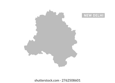 NEW Delhi map - Minimal Flat Vector Illustration in Black and Gray, Isolated on White Background, Ideal for Infographics, Educational Use, Reports, and Presentations.