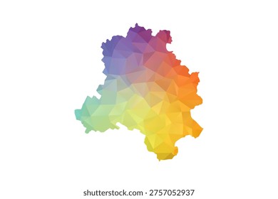 NEW Delhi Map - Polygon Style Vector Illustration in Rainbow Gradient, Low Poly Multicolor Geometric Design, Isolated on White Background, Suitable for Reports, and Creative Projects.