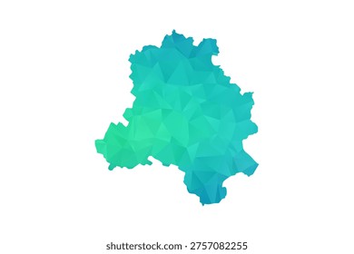 NEW Delhi Map - Polygon Style Vector Illustration in Green and Blue Gradient, Low Poly Geometric Design, Isolated on White Background, Perfect for Infographics and Learning Use.