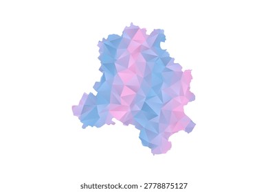 NEW Delhi Map - Polygon Style Vector Illustration in Pastel Blue and Pink Gradient, Low Poly Geometric Design, Isolated on White Background for Infographics and Education.